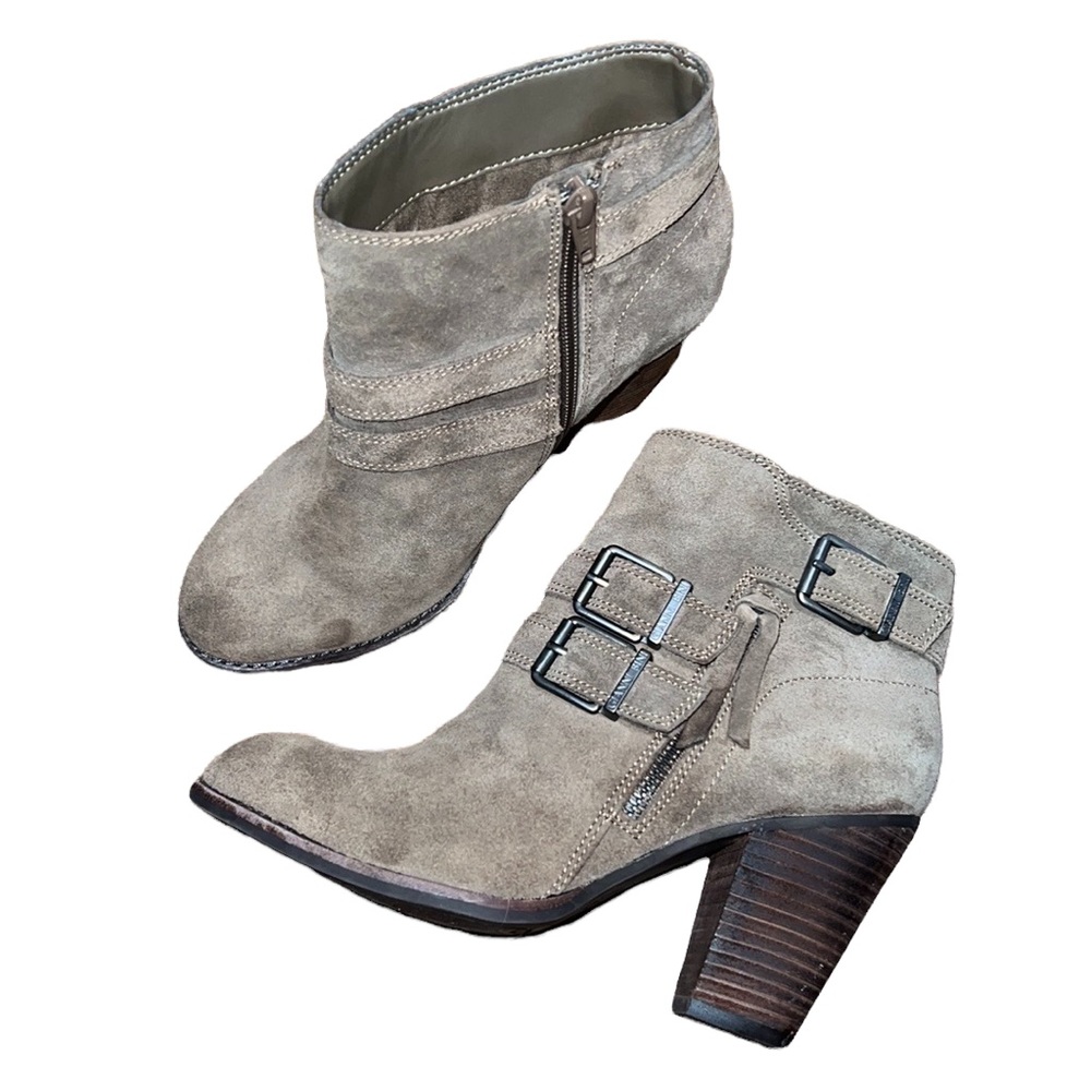Gianni Bini Suede Buckle Block Heel Ankle Booties